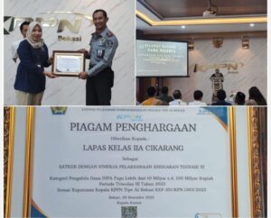 Lapas Cikarang Terima Penghargaan Satker Dengan Kinerja Pelaksanaan Anggaran Terbaik Dari KPPN Bekasi
