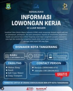 Disnaker Kota Tangerang Buka Pendaftaran Sosialisasi Lowongan Kerja Luar Negeri